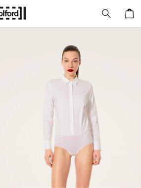Wolford White Long-Sleeve Button-Front Bodysuit Shirt